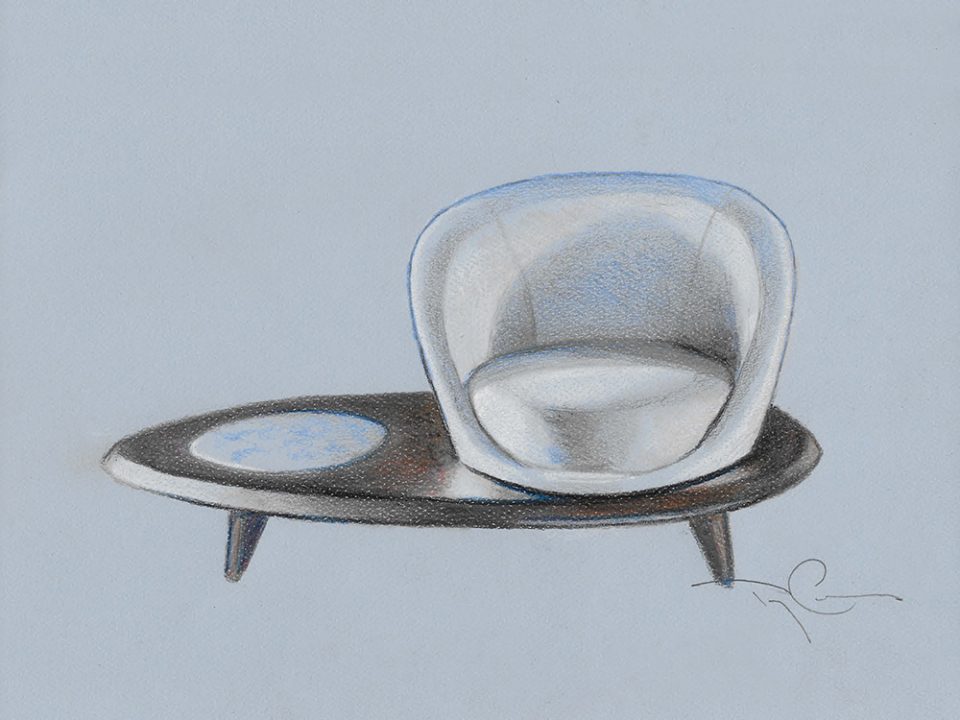 drawing of a combined chair and table