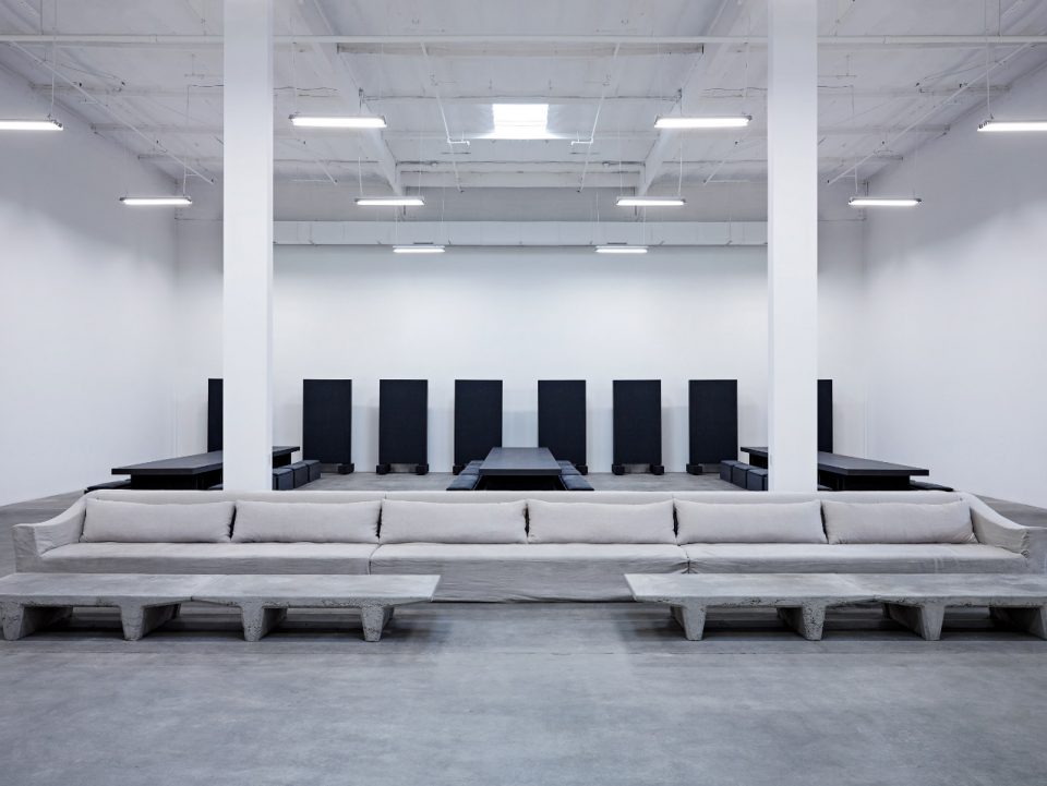 Interior of a white concrete studio