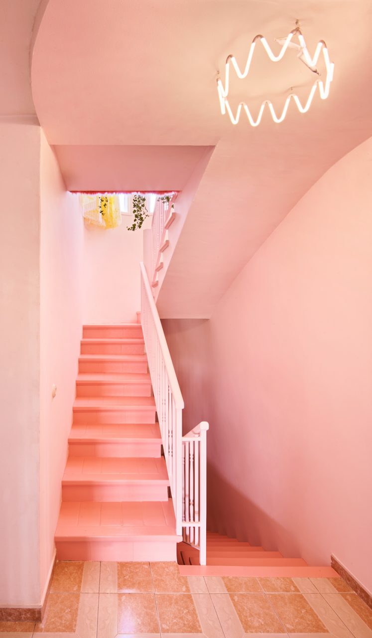 Photo of a pink stairwell