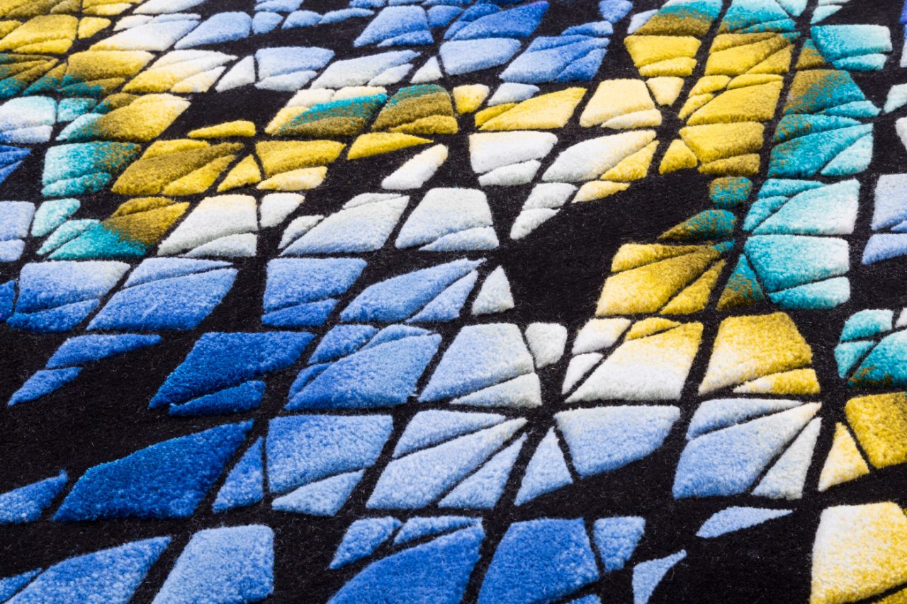 Close up detail of a geometric carpet
