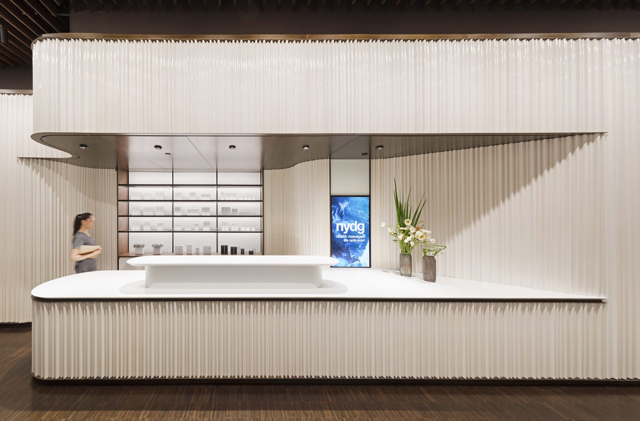 interior view of a reception desk in a medical clinic designed by Brandon Haw