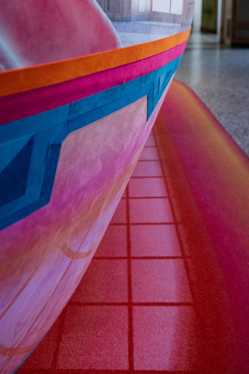 Close up image of colorful installation and floor mat
