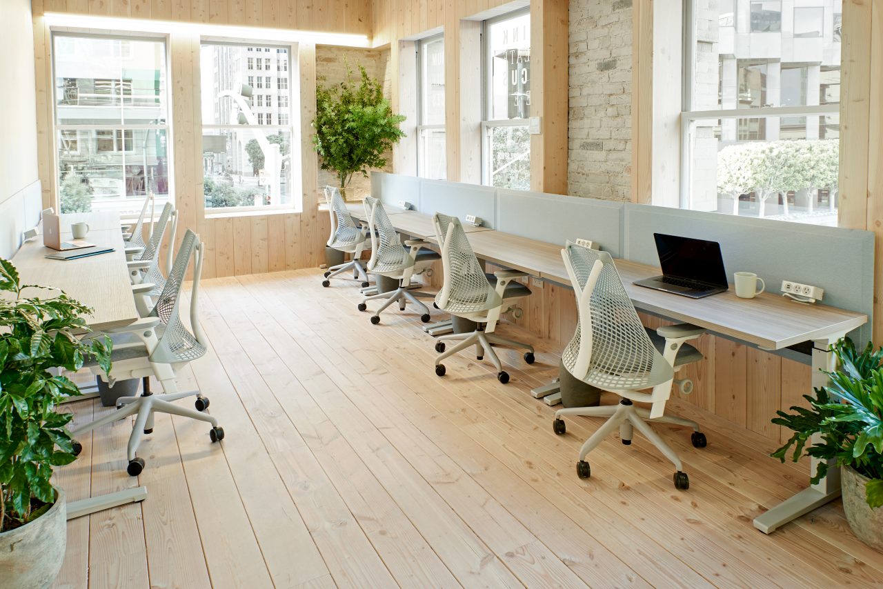 Offices are outfitted with Yves Behar-designed Sayl Chairs and Renew Sit-to-Stand Tables by Brian Alexander by Herman Miller. (Ben Kist)