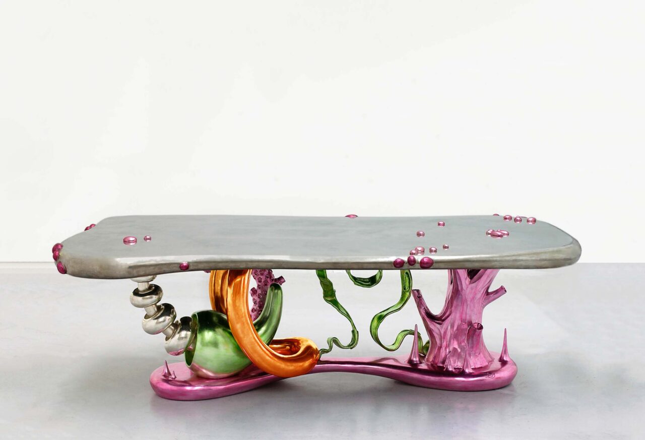 A funky metallic table by Mattia Bonetti