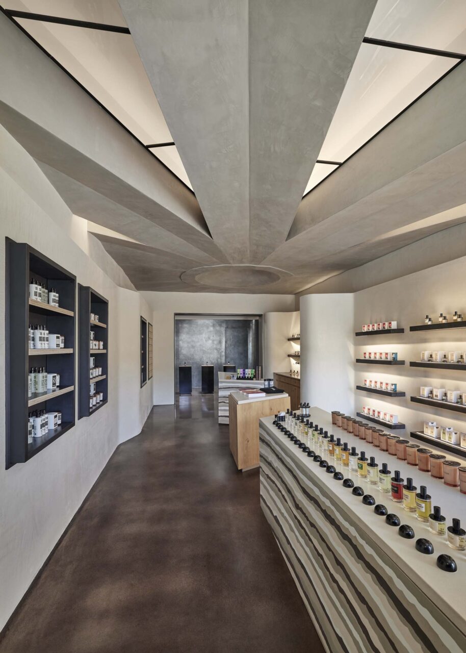 A perfume store is defined by its sculptural ceiling