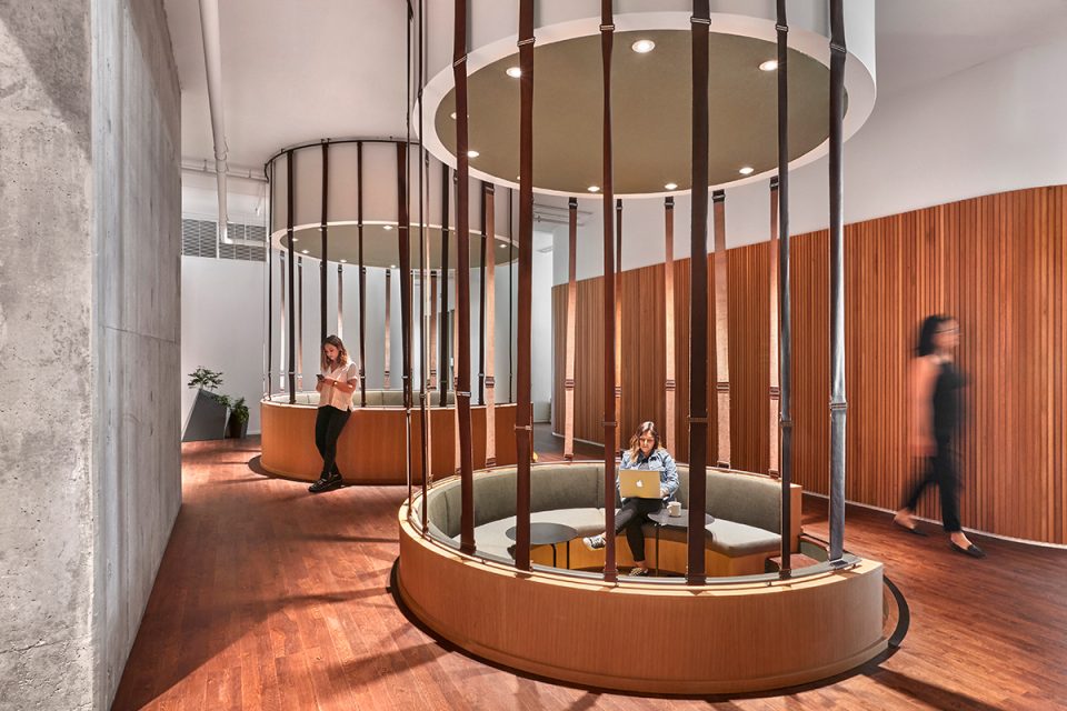 Photo of circular seating arrangements in an office space