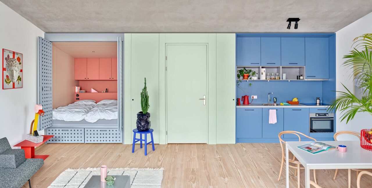 colorful doors and kitchen cabinetry