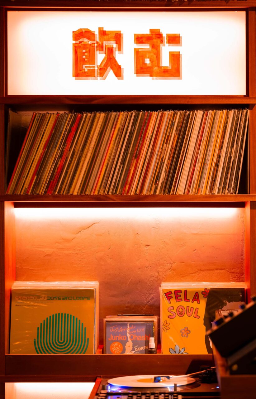 records lined up on shelf