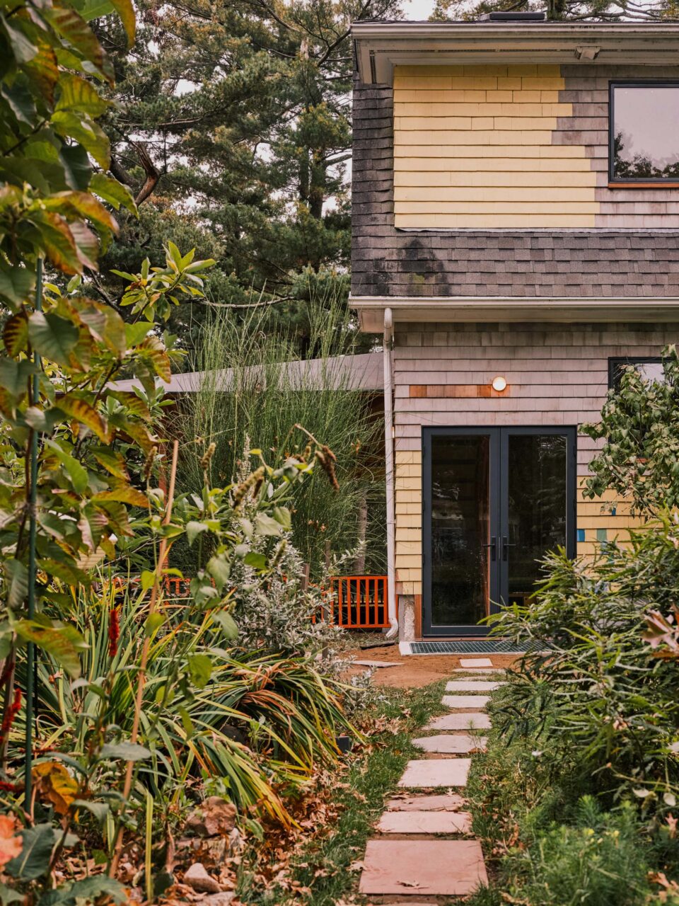 stone pavers leading up to the house
