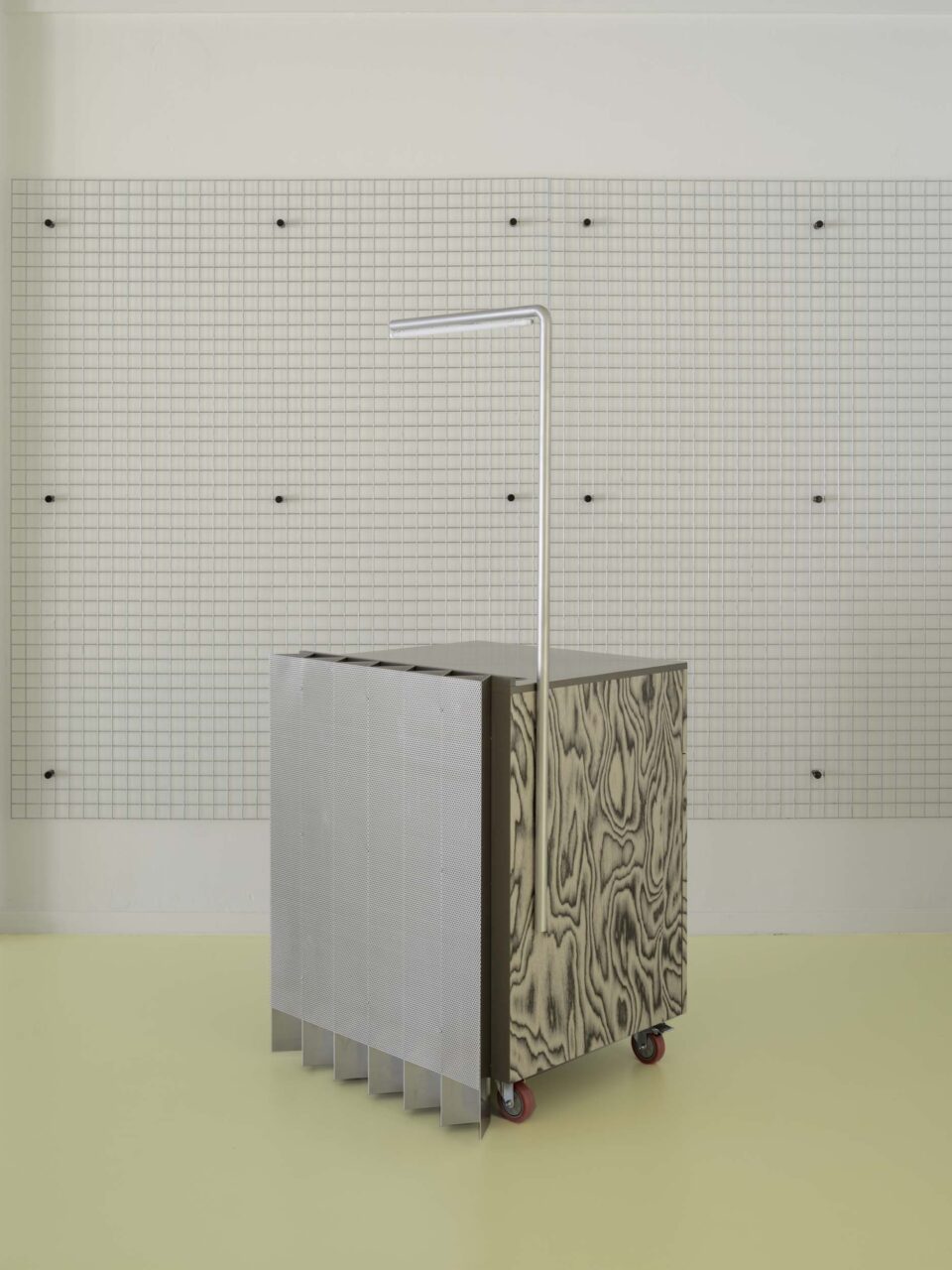 A sculptural podium on wheels by i.s.m.architecten allows for lectures at FOMU