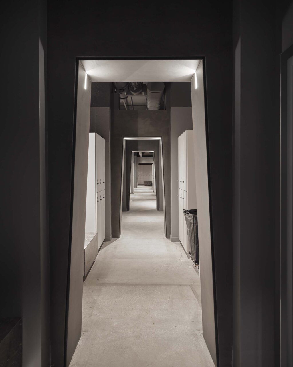 angular archways to locker rooms in Bathhouse