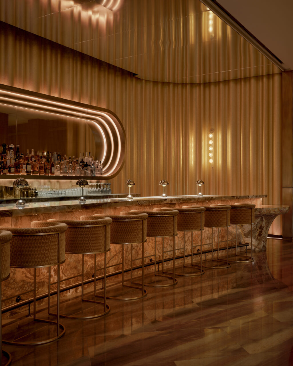 bar with gold fluted walls