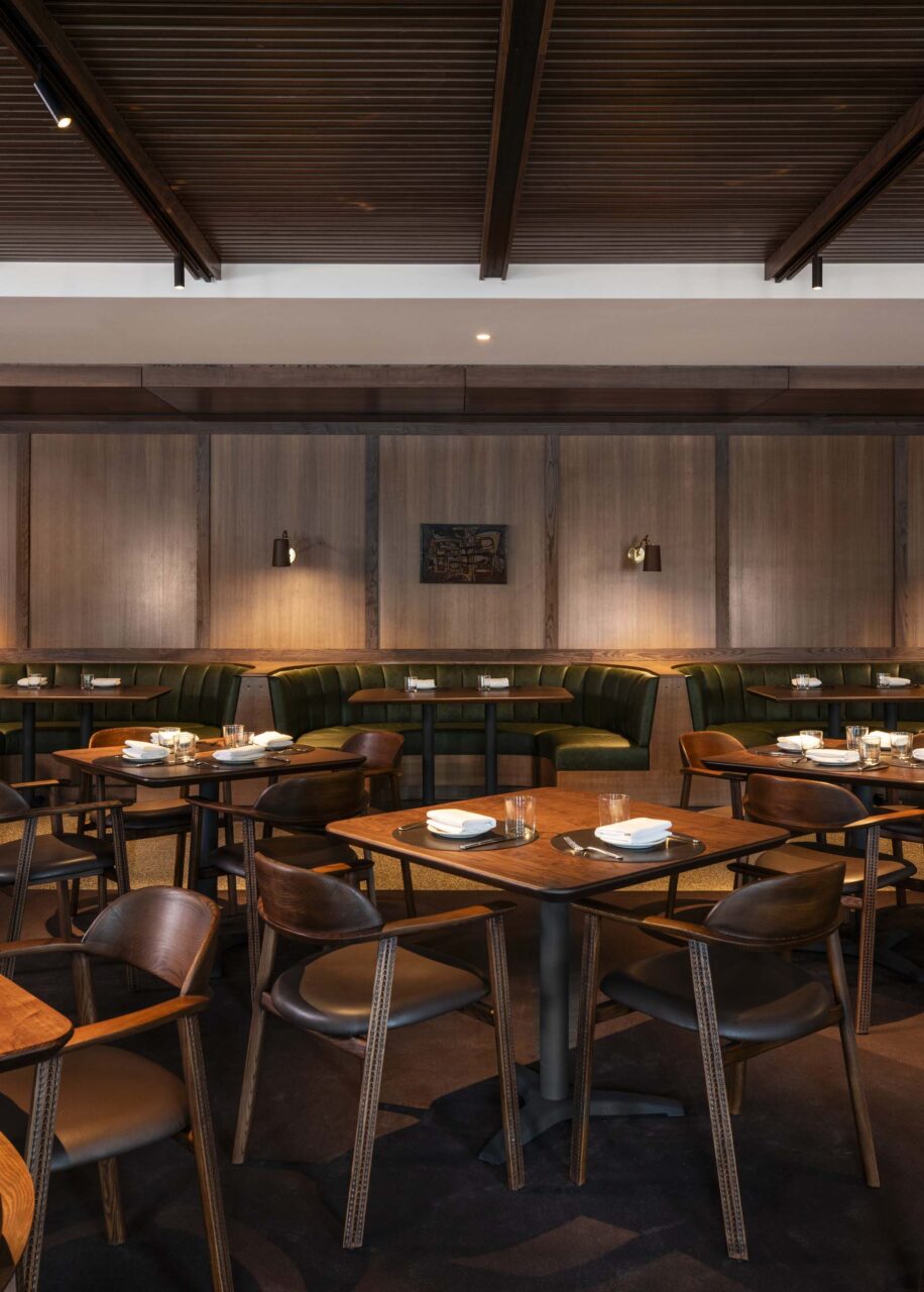 Brown color scheme dominates the dining room of Bar Bludorn