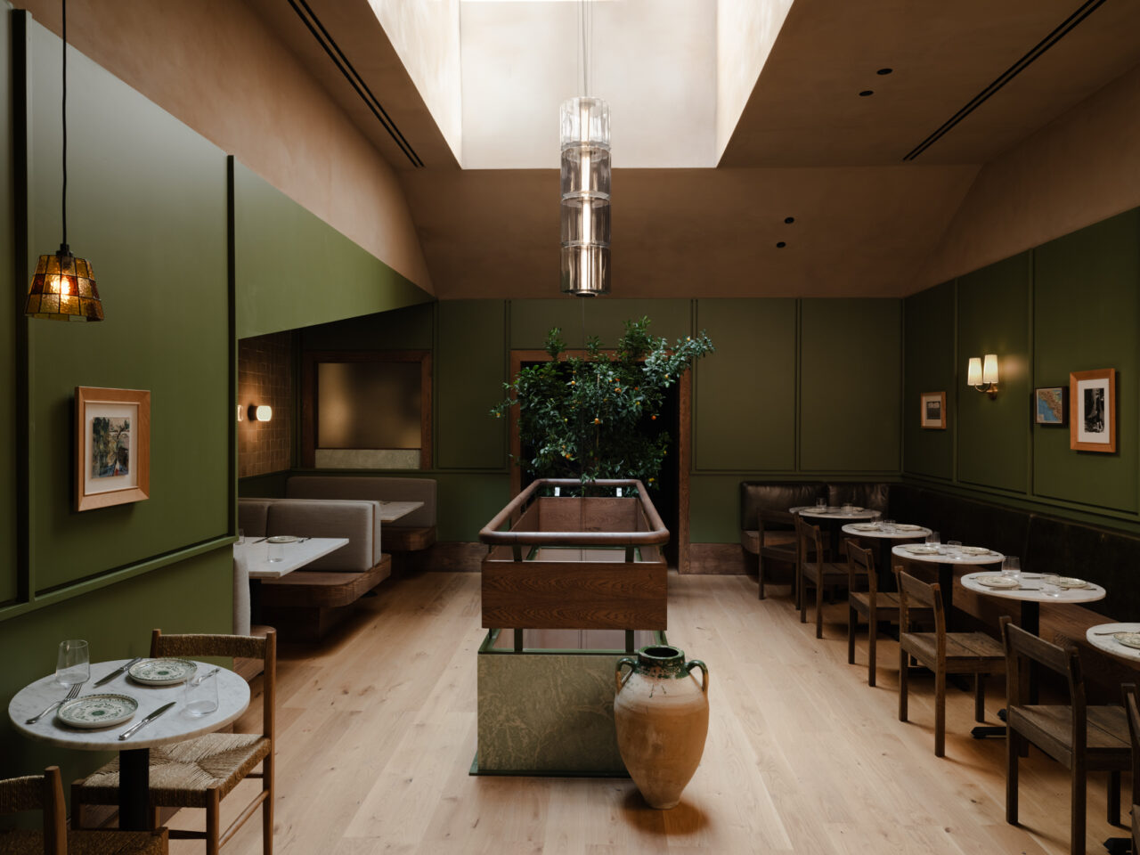 A green-clad restaurant, Massara in New York