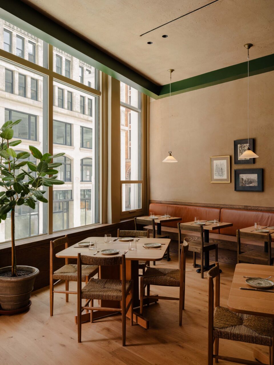 A corner shot of Massara's second floor dining room with a window view