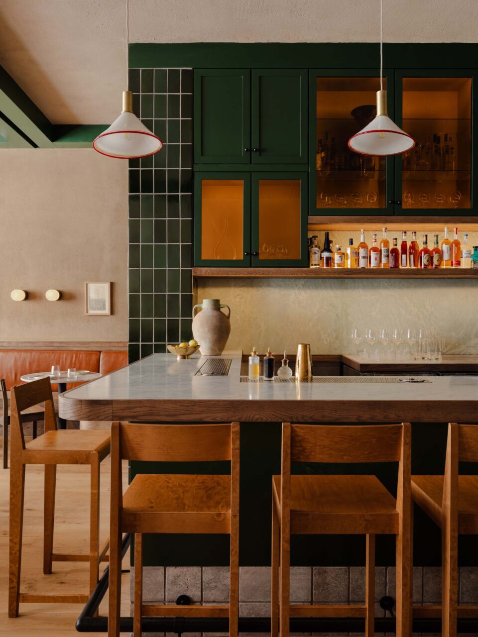 A green tiled bar at Massara's second floor