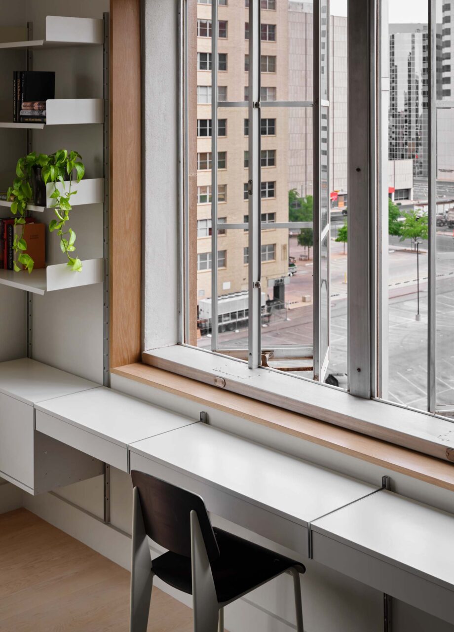 A window desk and chair at MT7 office Midland, Texas