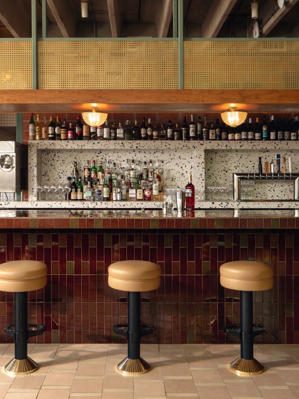 The tiled bar and counter at Bambino