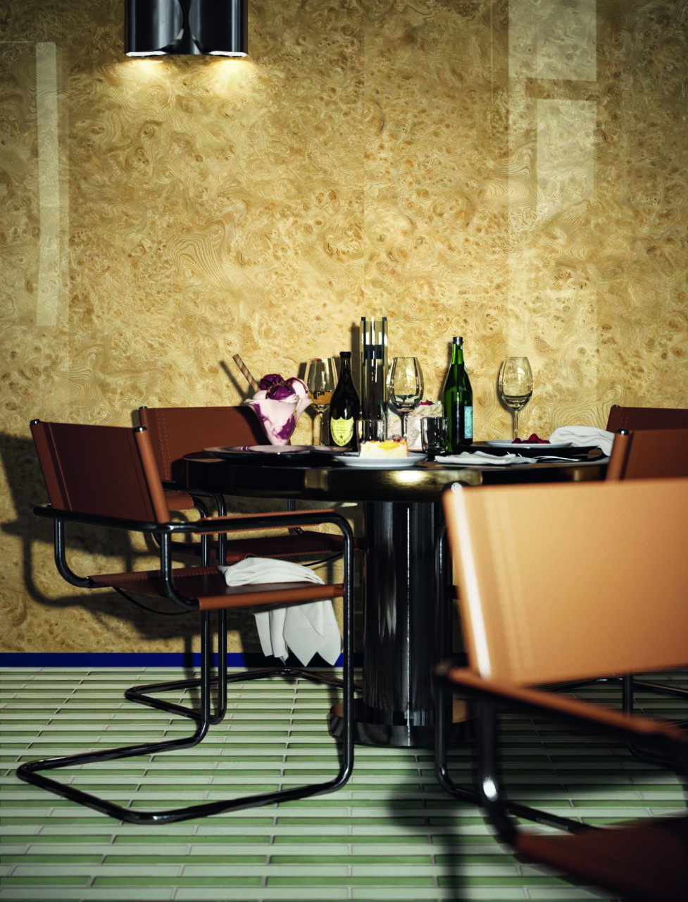 The Rad tiles clad the walls of a restaurant