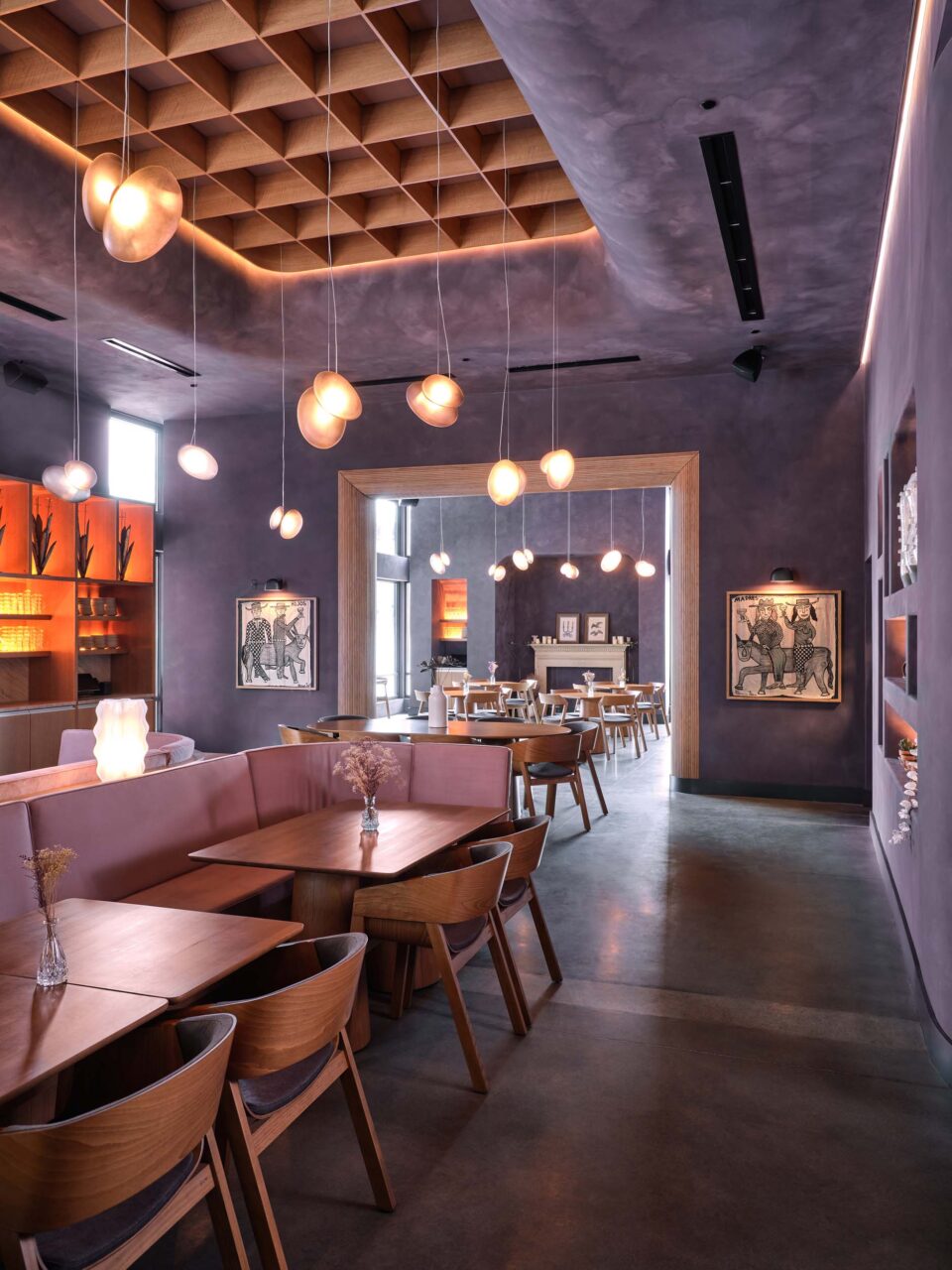 A mauve lime-wash clads the interior of Madre