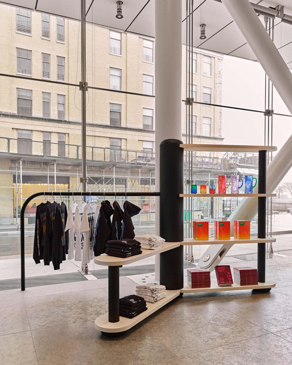 Furniture and shelving for the merch at the Whitney Museum