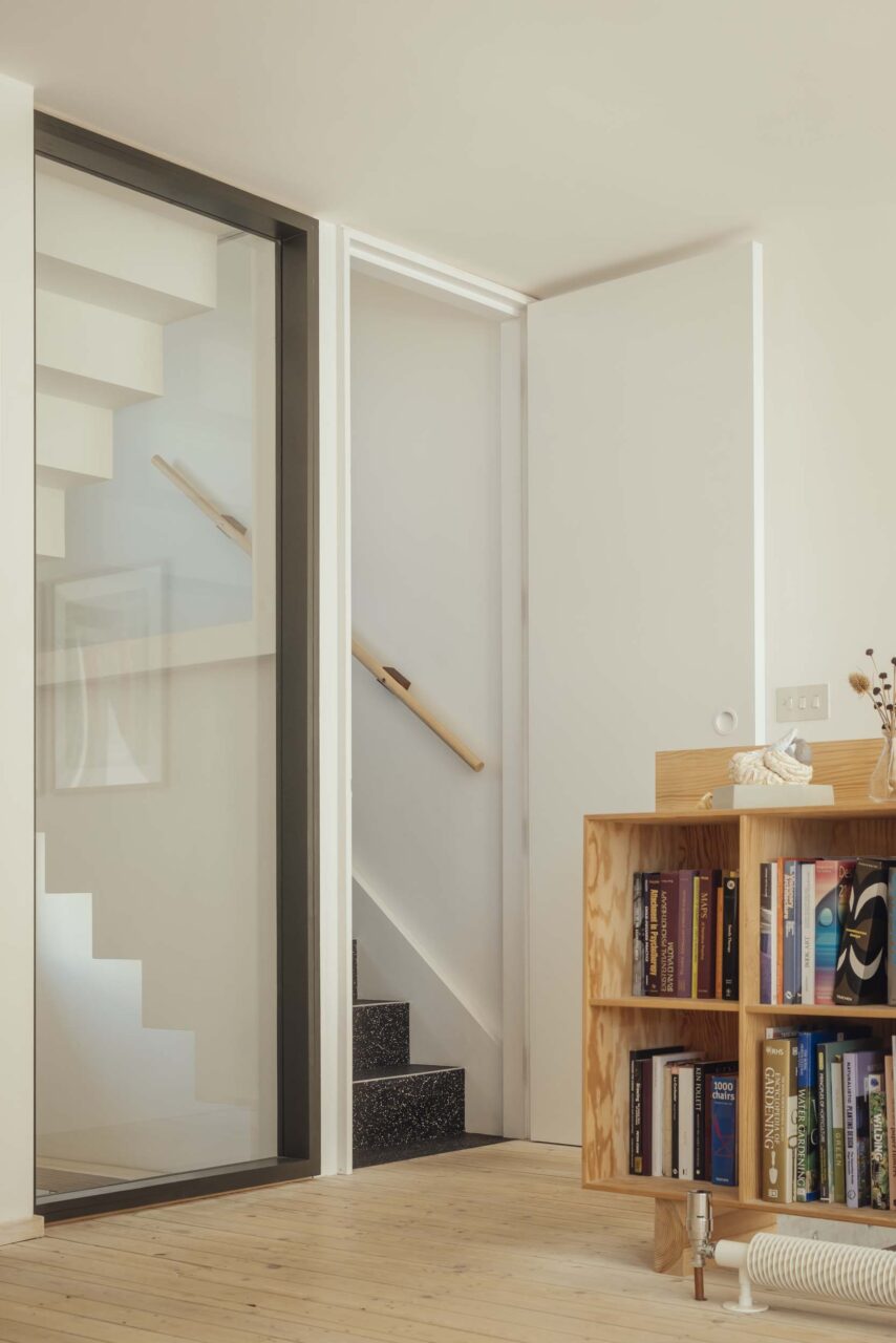 View of the stairs from the living room of Elemental House