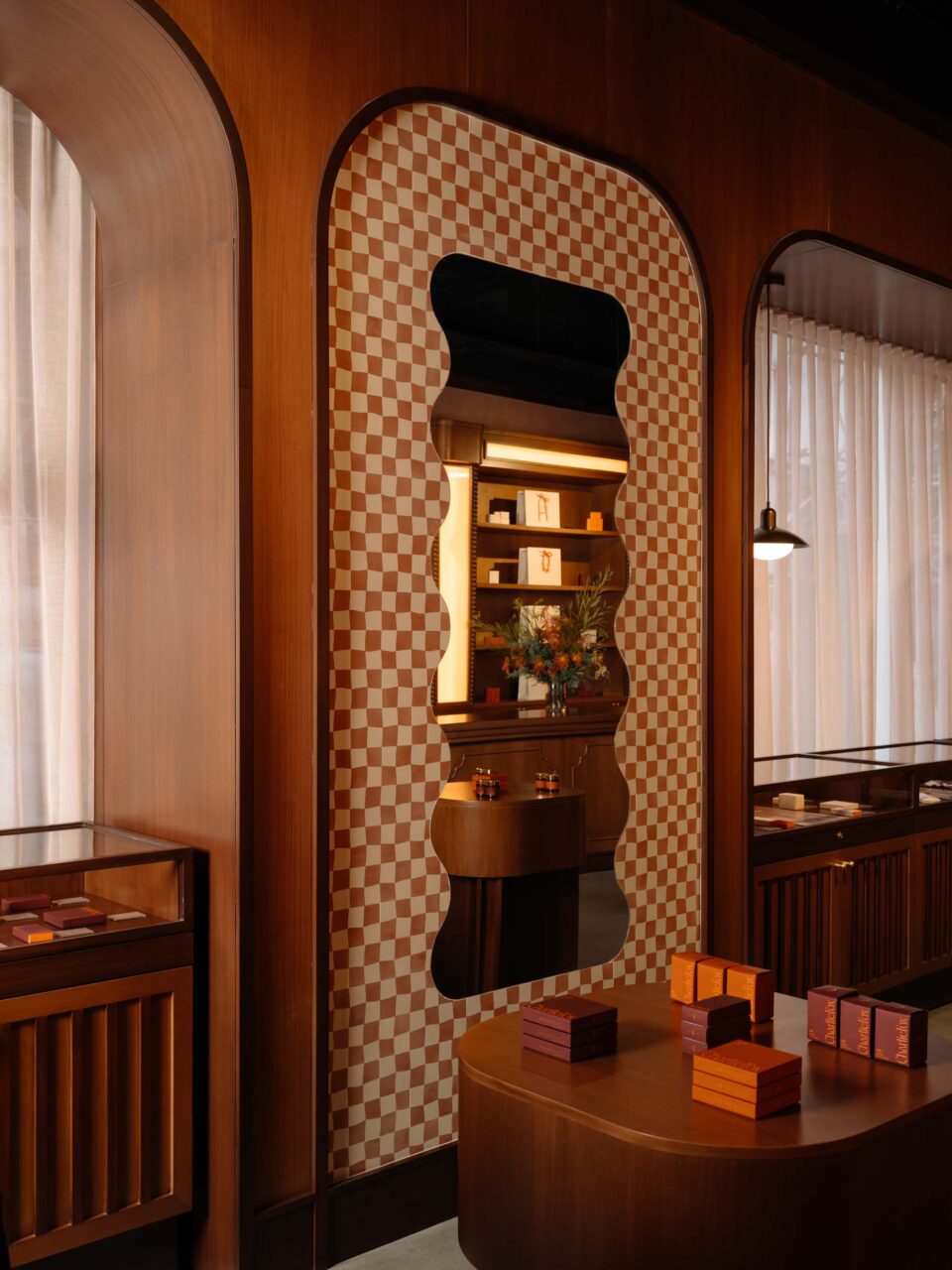 A checkered wall covering at Charlie Fox