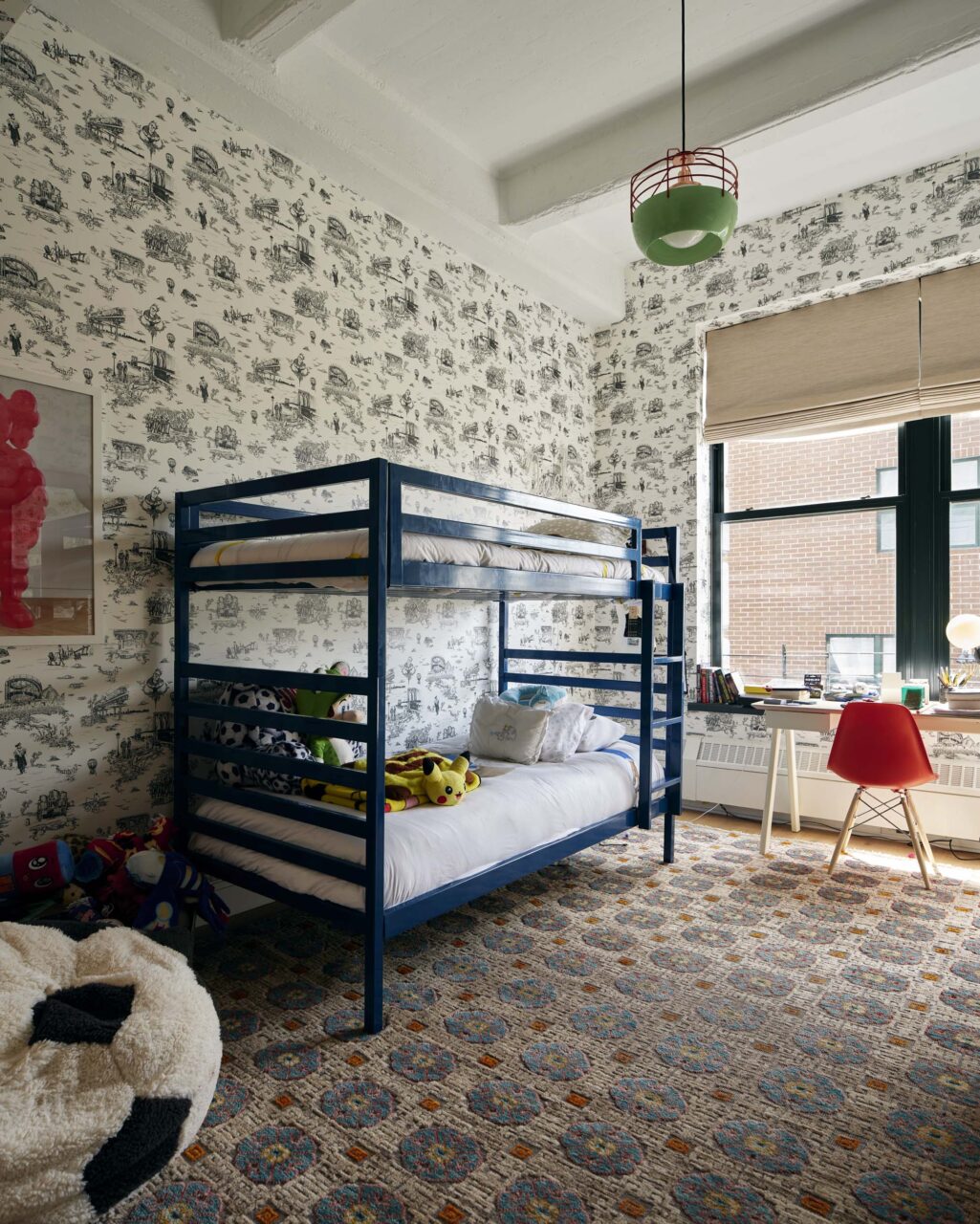 toile wallpaper in kid's bedroom