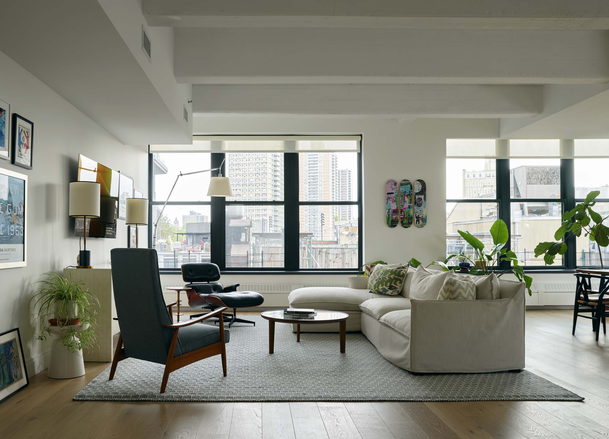 DUMBO loft renovation living room with large windows
