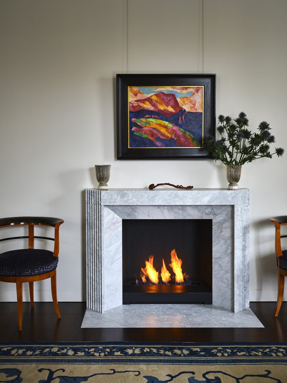 Architecture research office includes new fireplace in an interior design