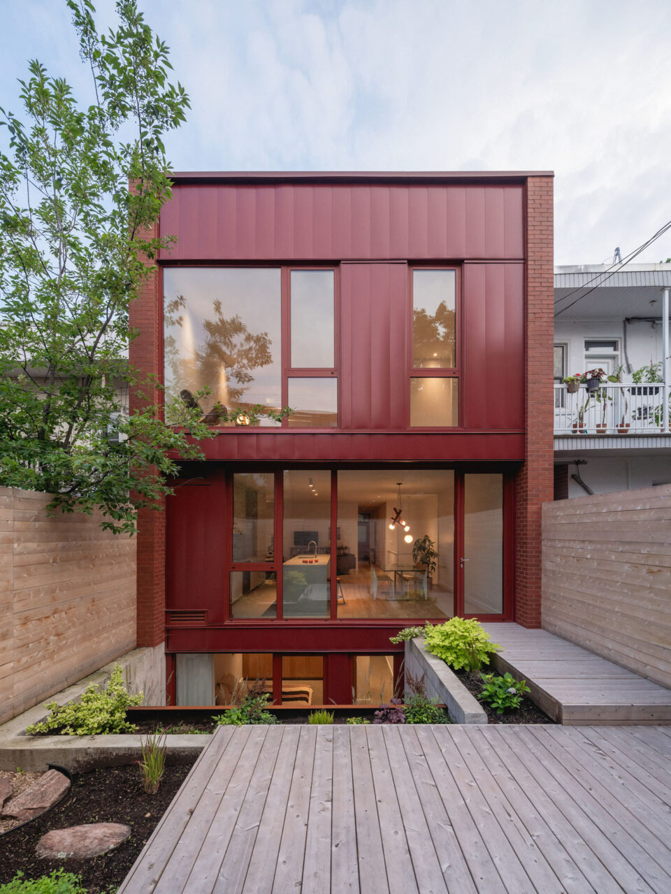 The rear facade of a 1920s duplex