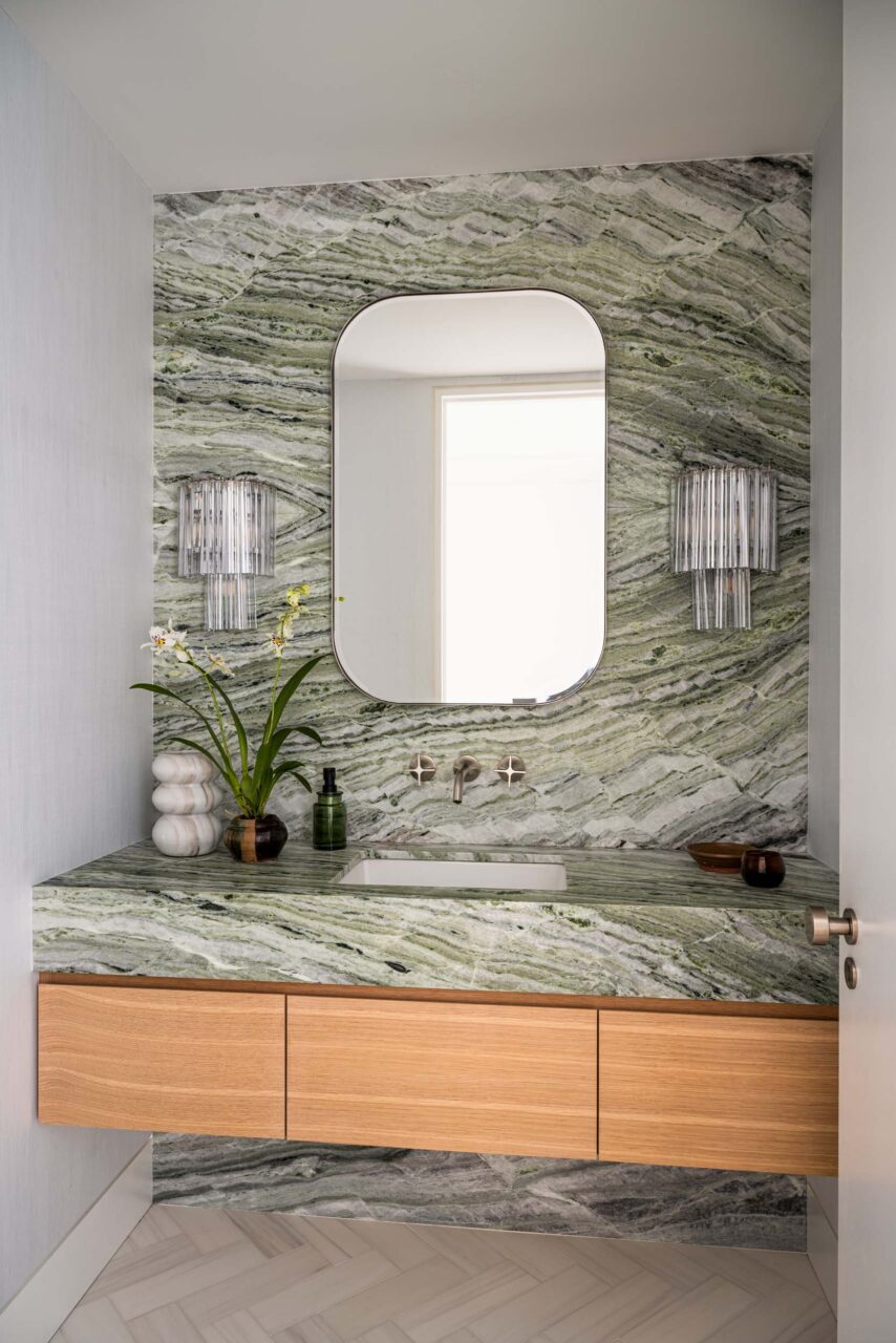 A green marble powder room