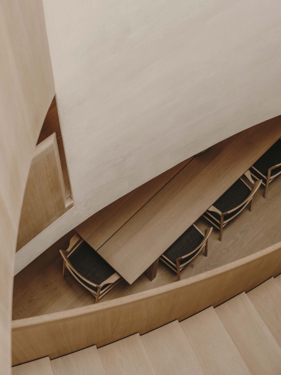View from staircase onto dining table