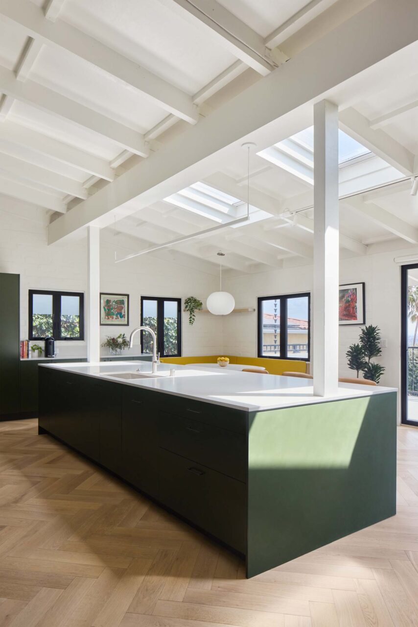 view of ceiling beams and kitchen counter