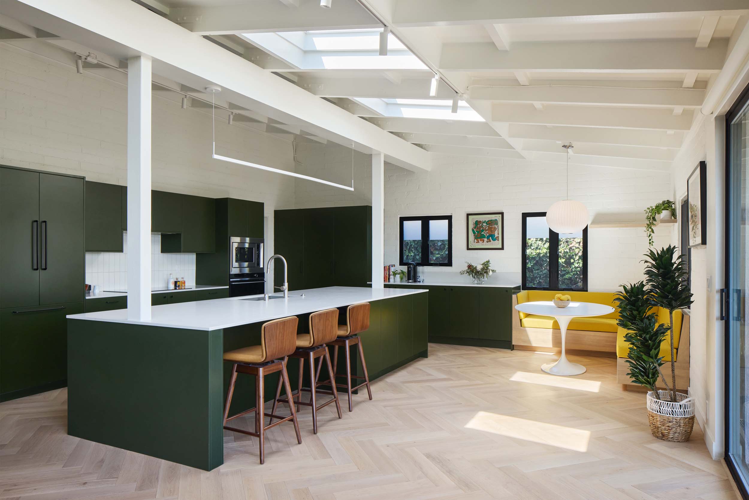 kitchen with green cabinets