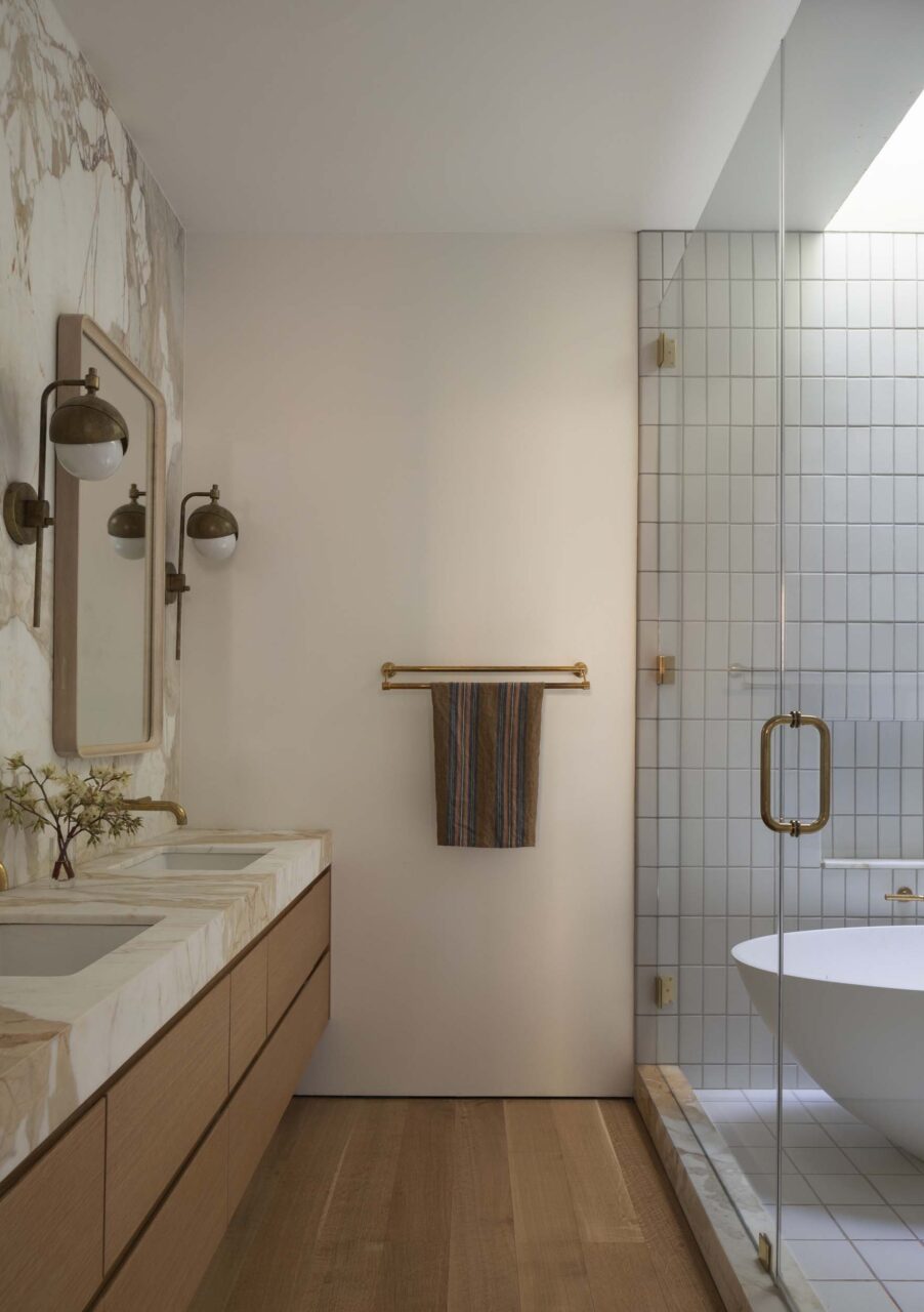bathroom sinks and walk-in shower