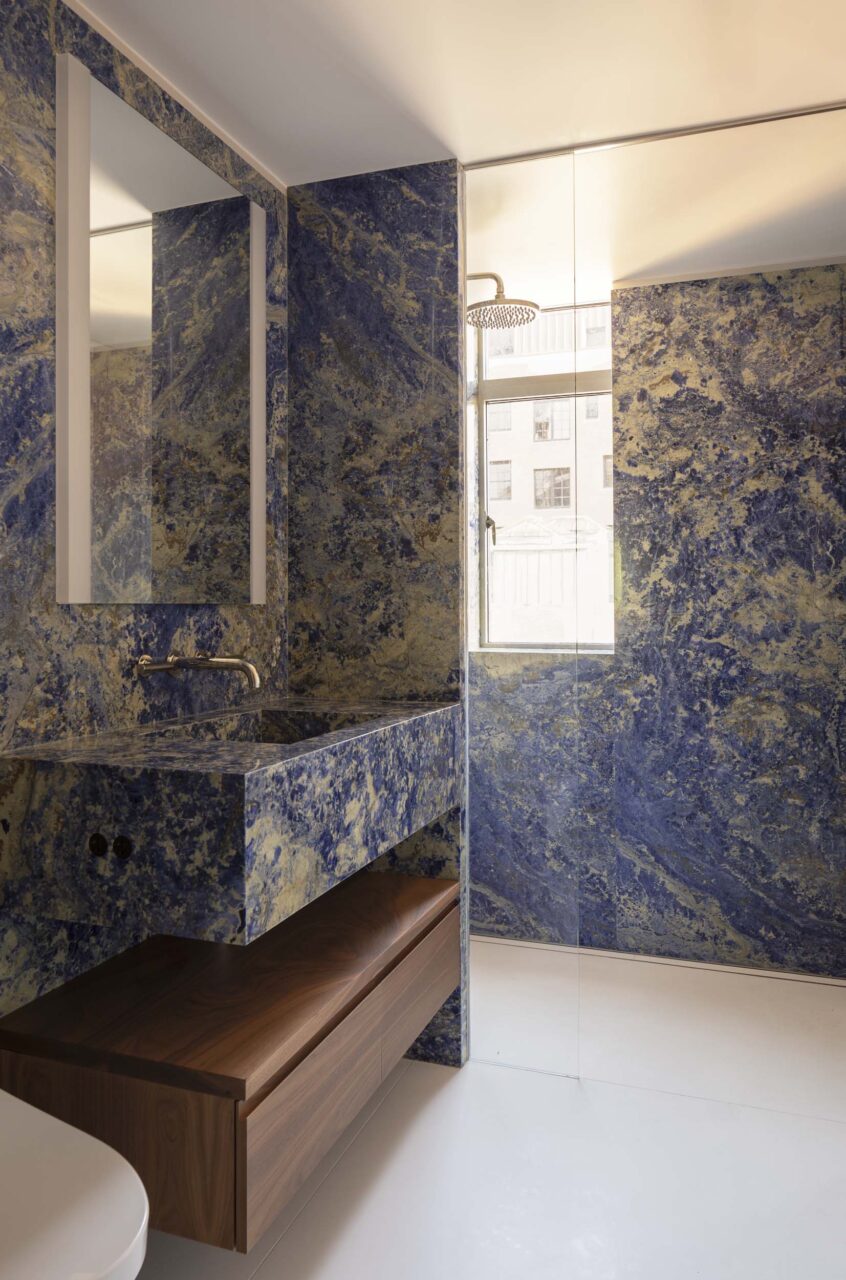 blue stone in bathroom