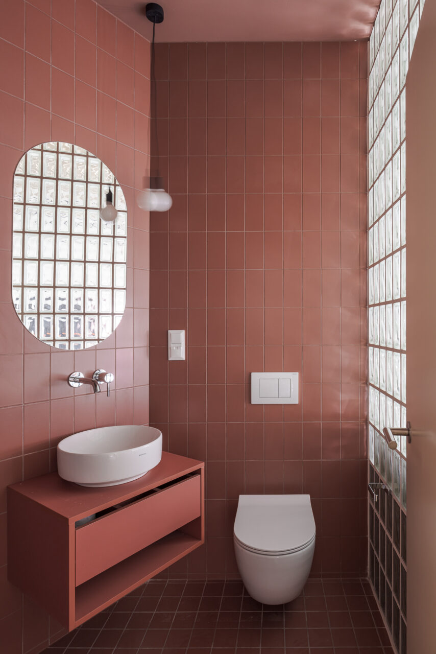 tiled bathroom in warm tones