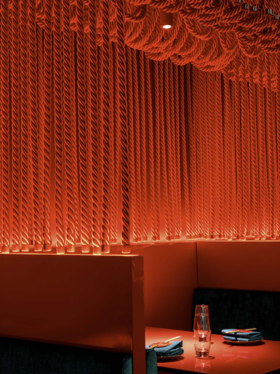 ropes hang down to the booths