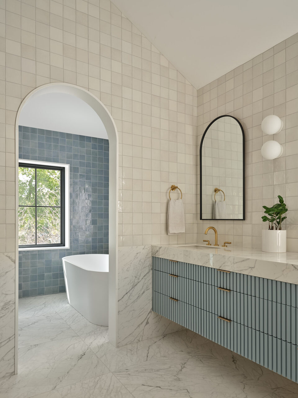 bathroom with blue tiles