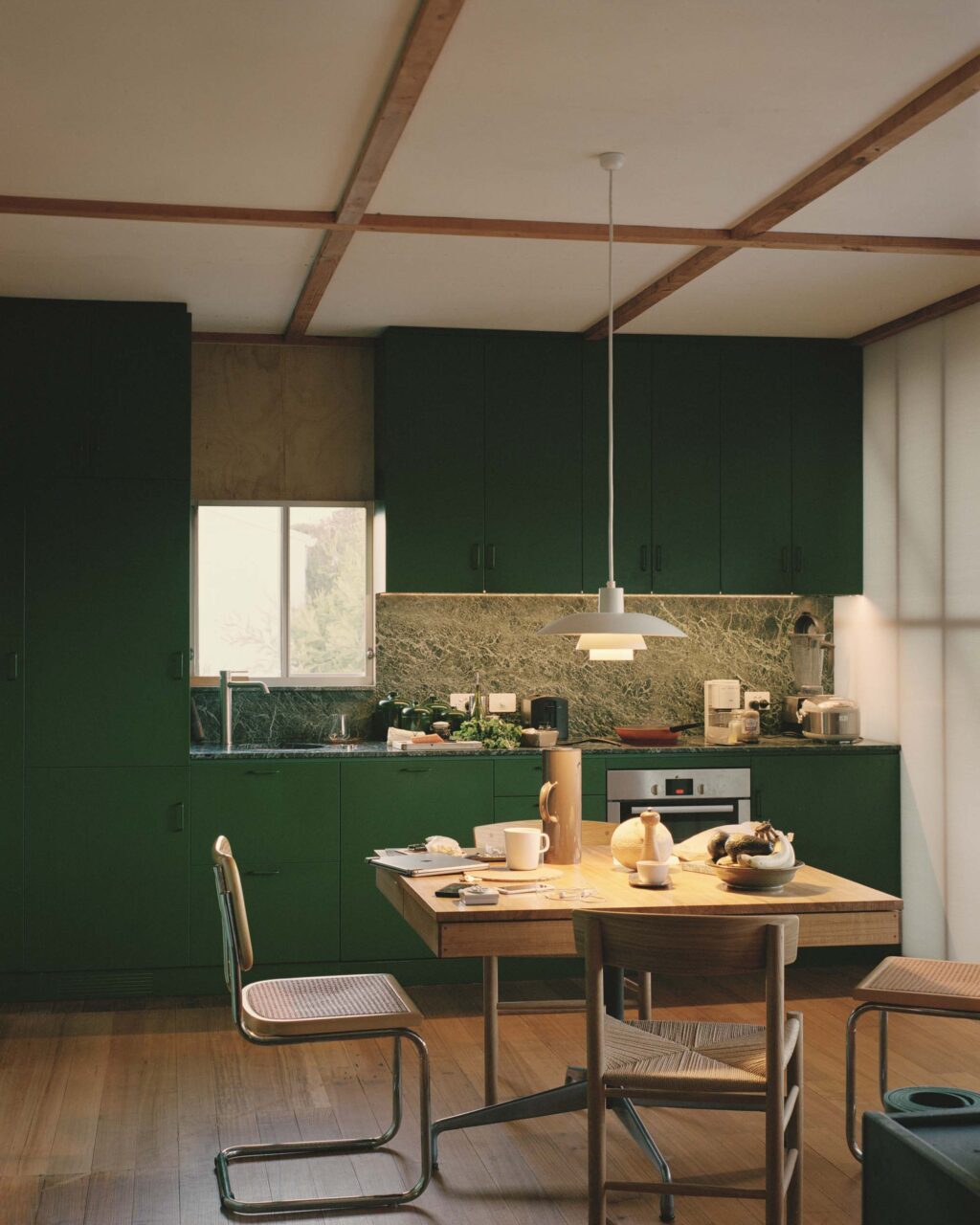 a green kitchen