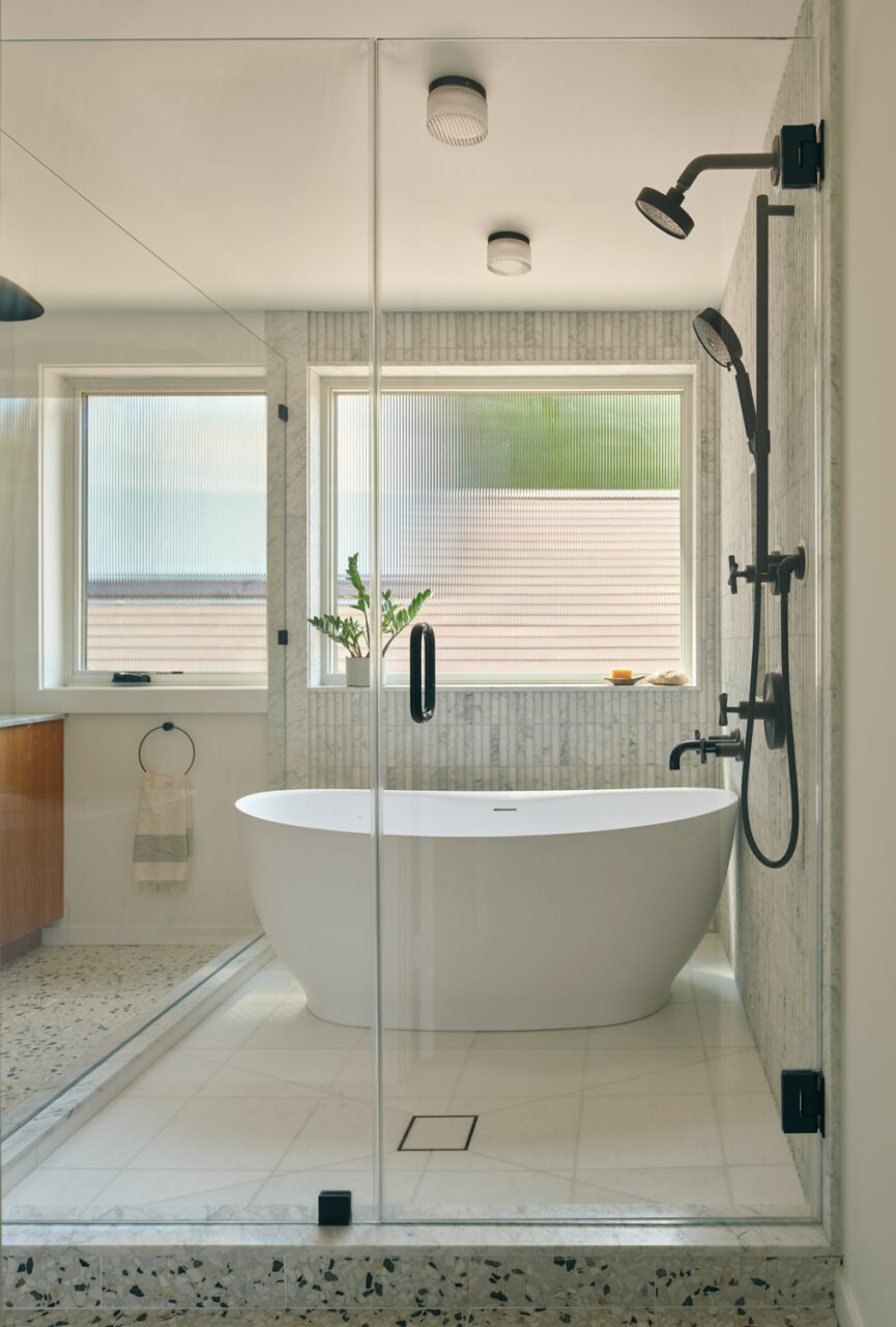 bathroom with fluted tiles