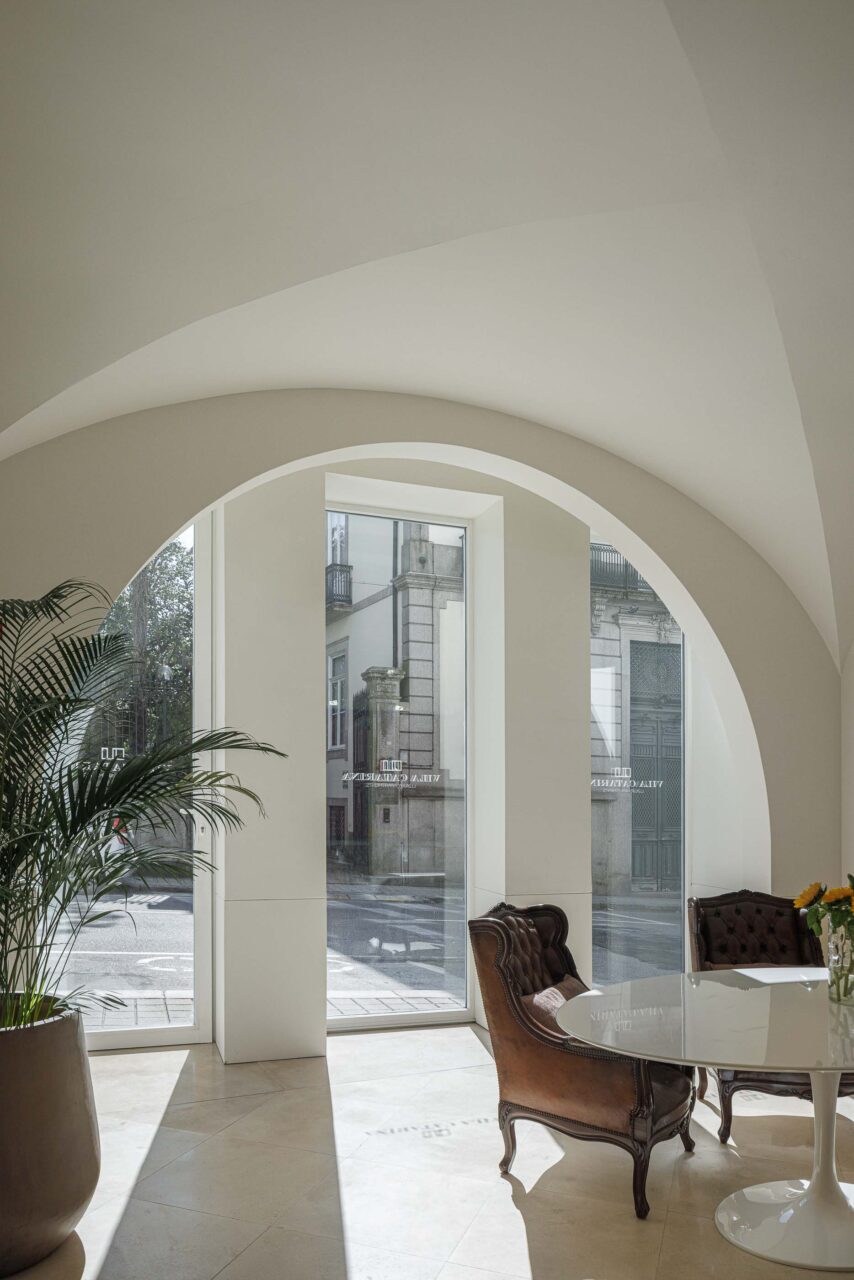 vaulted ceilings and a dining room table