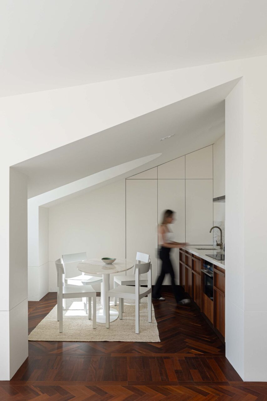 slanted ceiling with playful geometry
