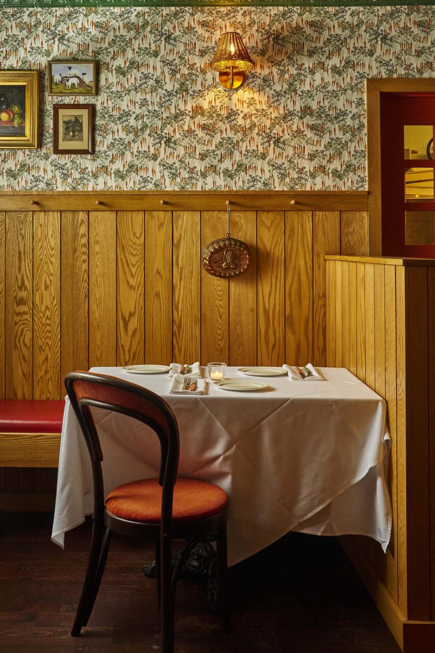 carrot wallpaper meets wood paneling
