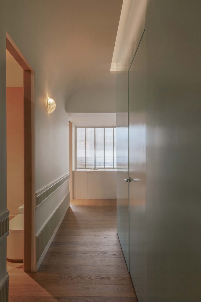 mint-toned hallway