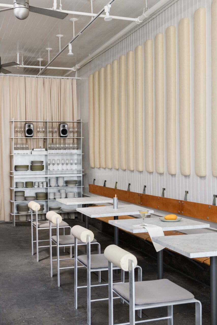 acoustic panels in metal-dominated bistro