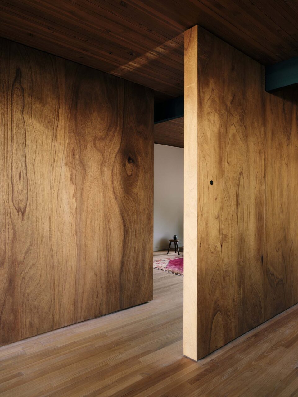 wooden walls from living room to dining room