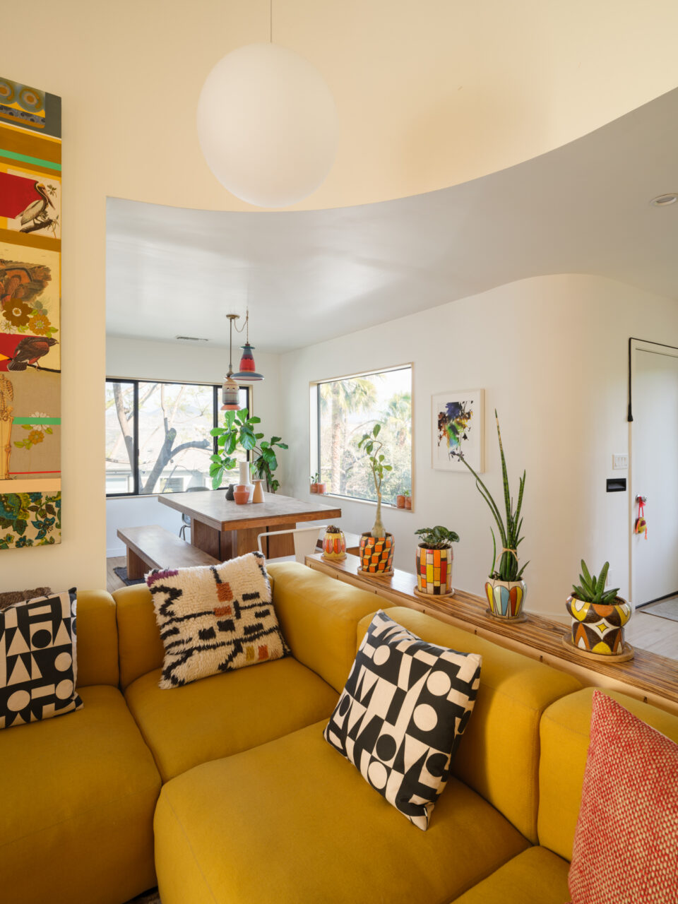 living room with curved ceiling