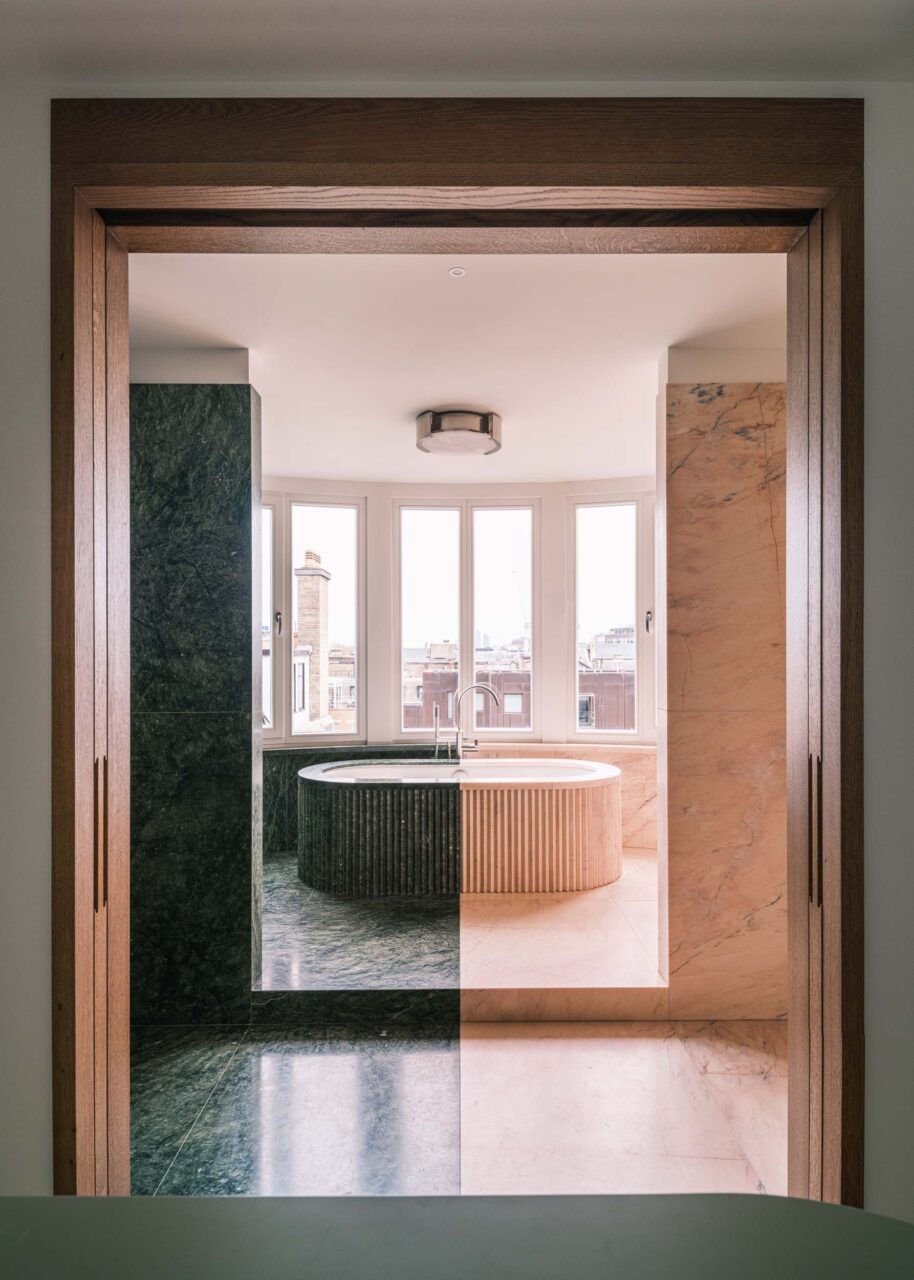 pink and green bathroom